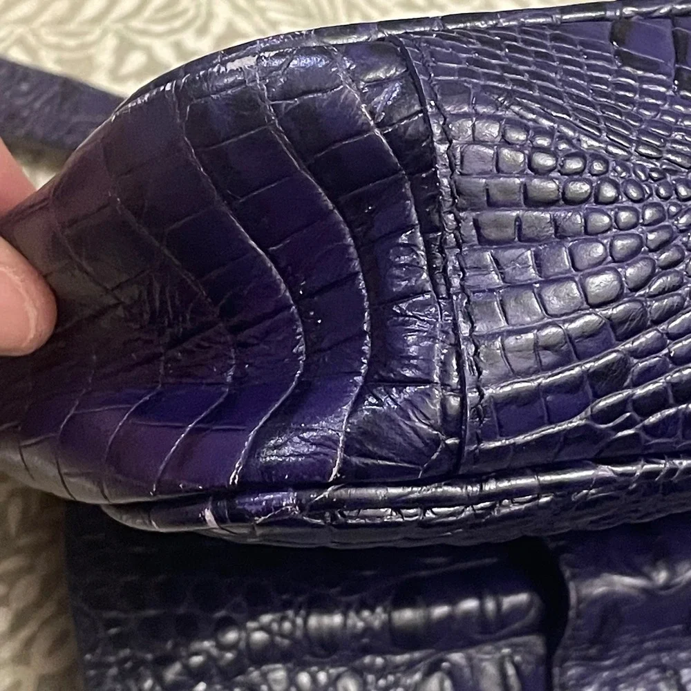 Brahmin Purple Croc Embossed Leather Crossbody Bag Turn Lock Gold Hardware